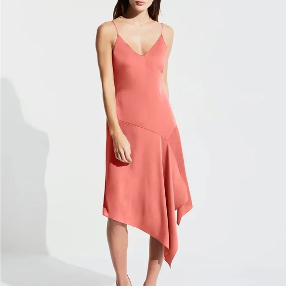 coral asymmetrical dress Coral Ruffled Asymmetrical Dress Oriental Pink / M
